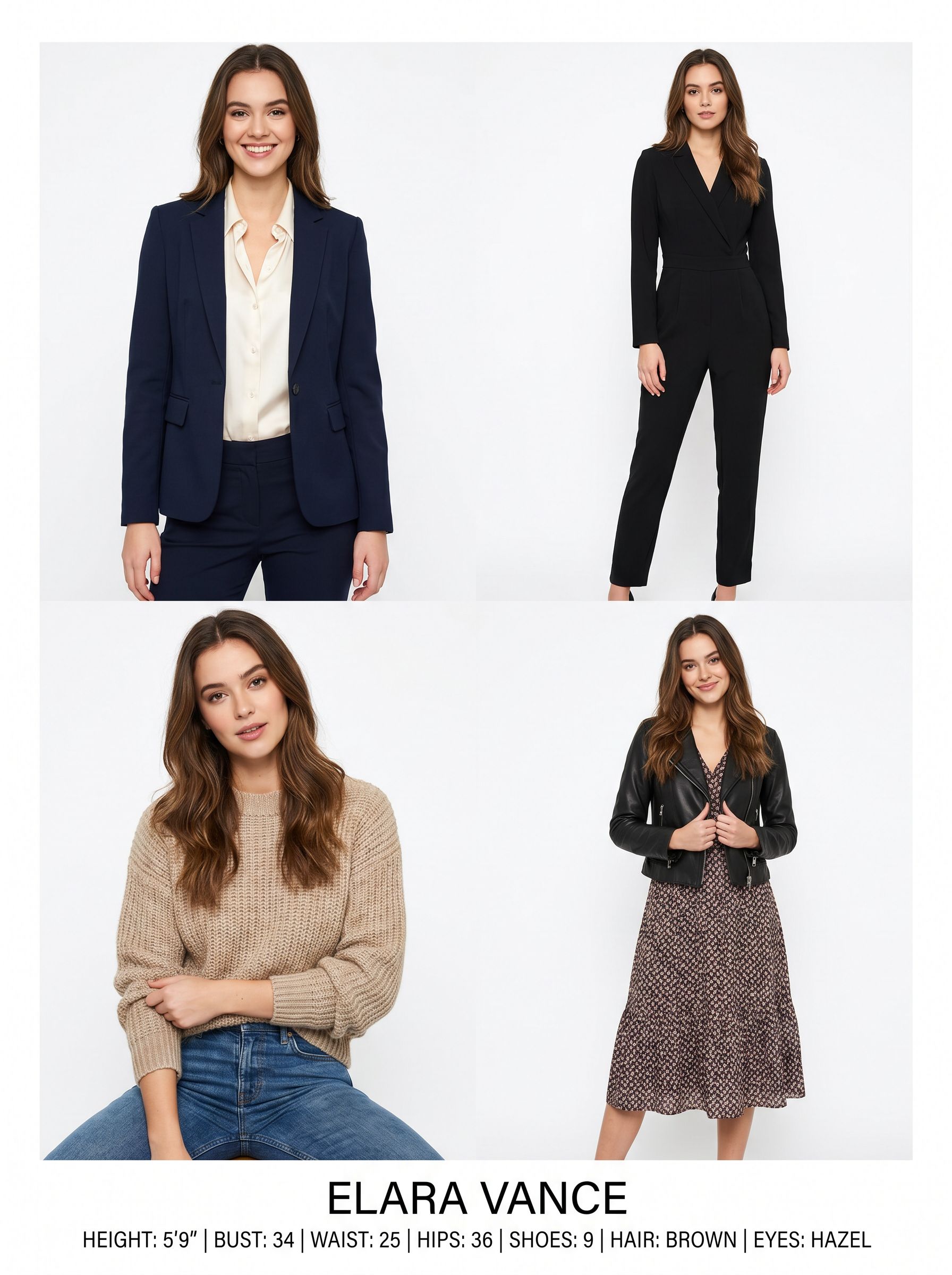 Model Sedcard Rückseite – verschiedene Looks